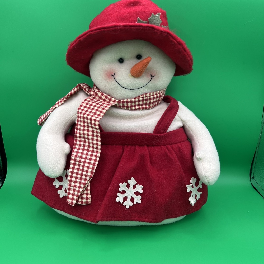 15" Snowman Woman Figure‎ Fleece Scarf Dress Christmas  Holly